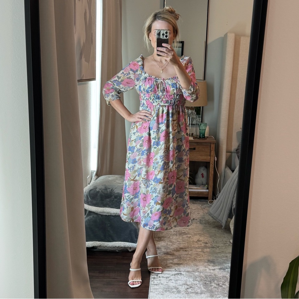 Pastel Floral Midi Dress - Picture 1 of 10